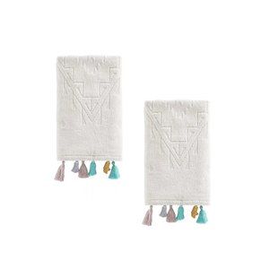 2 new Wild Sage Gloria Geo 16x26" 100% Cotton HAND Towels w/ Colorful Tassels